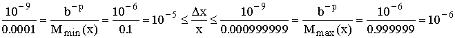$\frac{10^{-9}}{0.0001}=\frac{b^{-p}}{M_{\min
