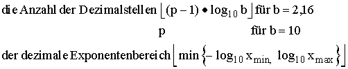 die Anzahl der Dezimalstellen [(p-1)*log_10 b ] f�r b = 2.16, p f�r b = 10\]