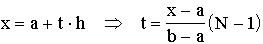 $Q_nf=\sum\limits_{i=1}^N\left[ \left( h\cdot\int\limits_0^{N-1}\prod\limits\Sb j=1 \\ j\neq i\endSb^N\frac{t-j+1}{i-j}dt\right) \cdot f_i\right] $$x=a+th\quad \Rightarrow \quad t=\frac{x-a}{b-a}(N-1)$