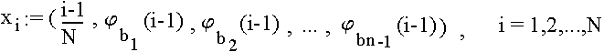 $x_i := (\frac{i-1}{N},\phi_{b_i}(i-1),\phi{b_2}(i-1),...,\phi_{b_{n-1}}(i-1)), i=1,2,...,N$